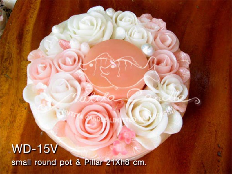 เทียนหอม เดชอุดม : WEDDING SET|Weddng Candles, best elegant Candles for wedding ceremony.
SWEET PASTEL ROSES CANDLES ARRANGTMENT FOR SPECIAL DAY|WD-15V|small round pot & pillar 21 x h 8 cm