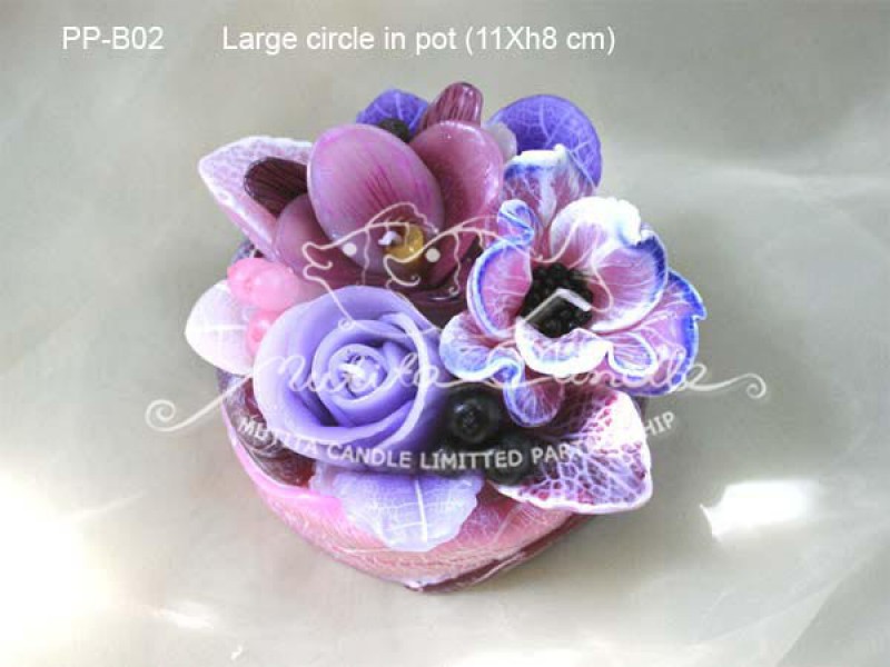 เทียนหอม เดชอุดม :  PINK PURPLE COLOUR B|orienatal flower candles from Thailand for any ocassions
WILD FLOWER CANDLES IN MYSTERIOUS COLOUR|PP-B02|large circle pot  11 x h8 cm