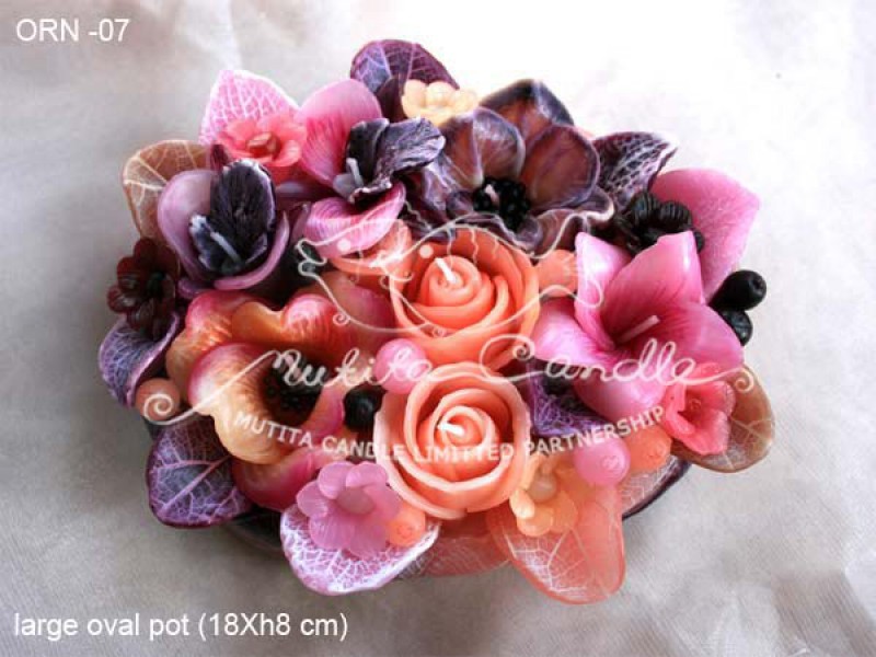 เทียนหอม เดชอุดม :  ORANGE ROSE NEW|Flower candles from Thailand for any ocassions
WILD FLOWER CANDLES IN HARZEL WOOD STYLE|ORN-07|large oval pot 18 x h 8 cm