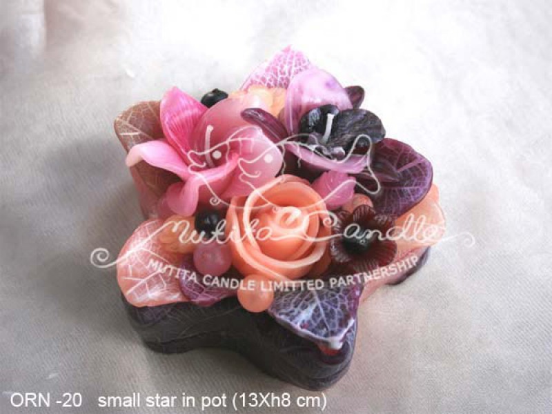 เทียนหอม เดชอุดม :  ORANGE ROSE NEW|Flower candles from Thailand for any ocassions
WILD FLOWER CANDLES IN HARZEL WOOD STYLE|ORN-20|Small star in pot 13 x h8 cm